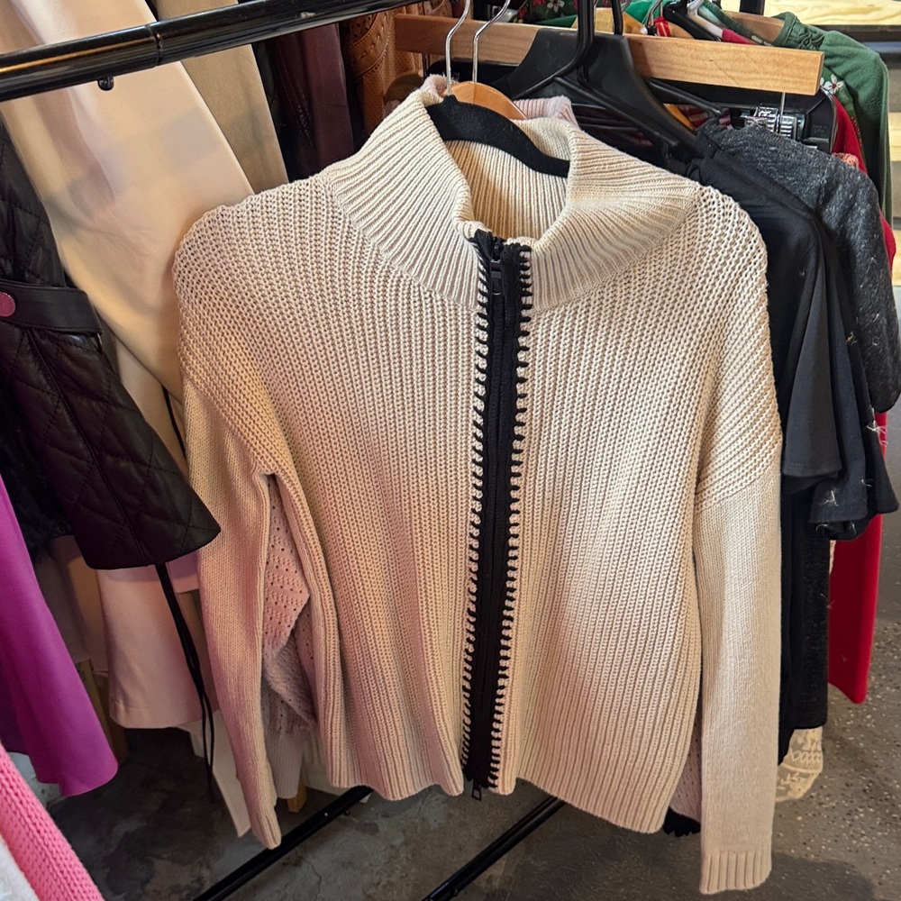 Lisa Todd Cream and Black Cowl Neck Sweater